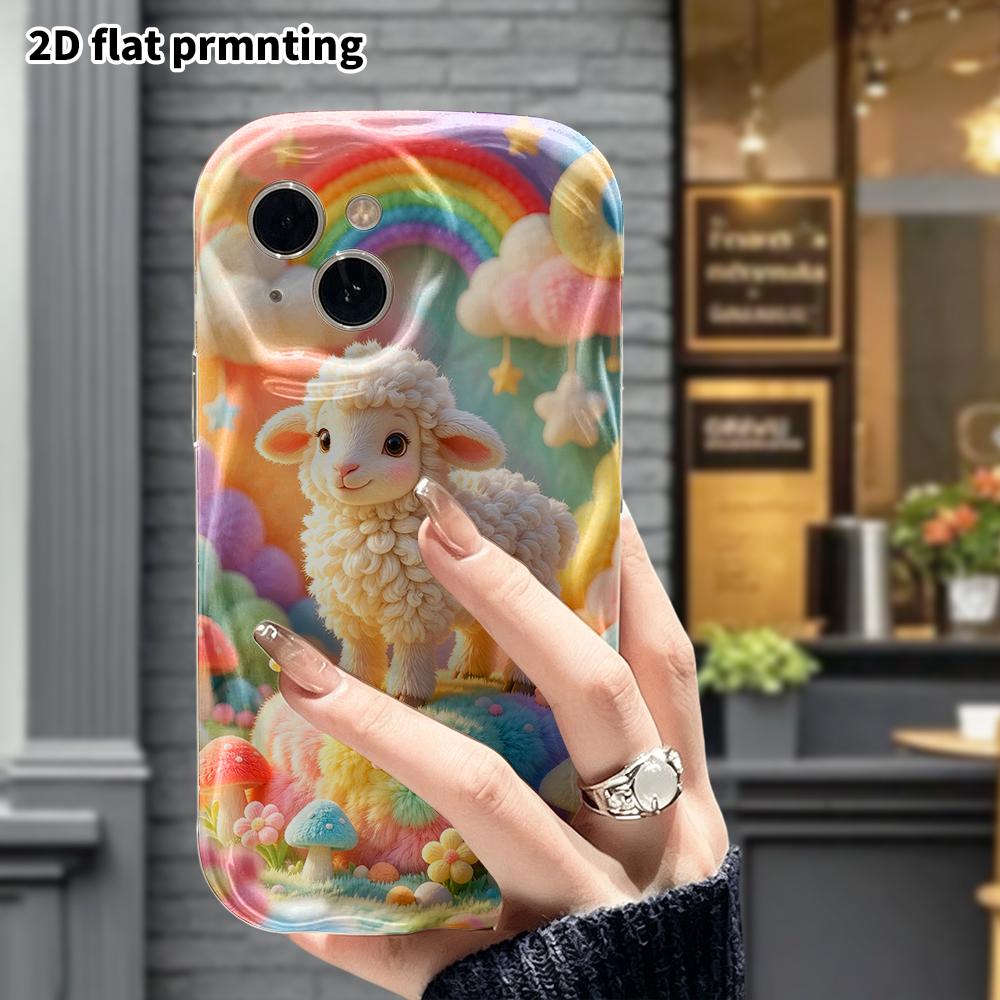 Phone Case: 2D flat, suitable for iPhone 18 17 16 15 14 13 12 Pro, rainbow cloud little sheep, perfect Christmas and Halloween holiday gift