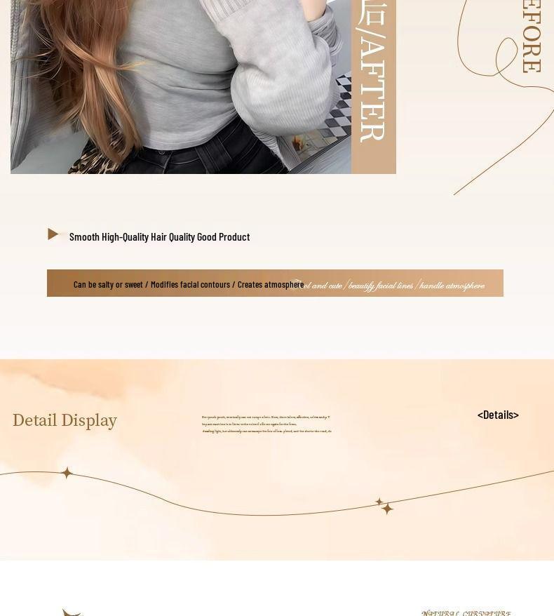 Champagne Color Long Curly Wig with Air Bangs - Korean Style for Women