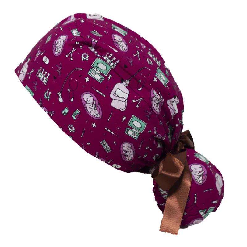 Хлопчатобумажный колпак с мультяшным принтом и сборками для женщин-врачей и медсестер