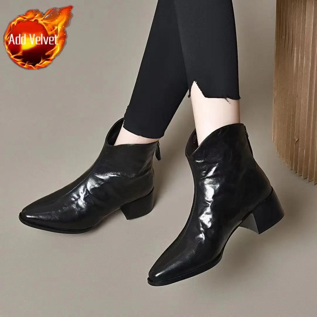 Female Short Shoes Leather Booties Fashion 2024 Pointed Toe Women's Ankle Boots Y2k Designer Luxury Footwear Sale On Promotion