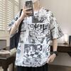 Large Size Trendy Anime Full Print Short Sleeved Men's Japanese Loose Casual Top