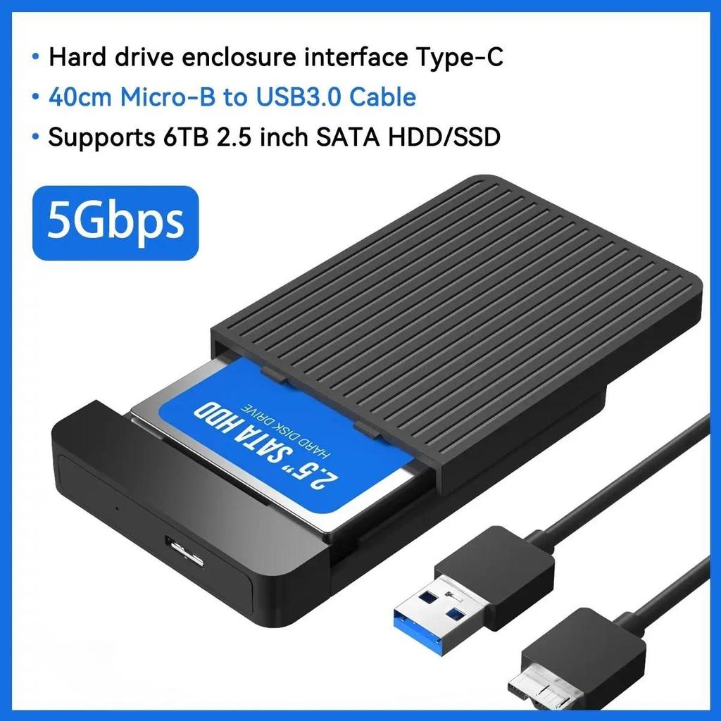 2,5-дюймовый корпус SSD SATA для USB 3.1, мобильный корпус жесткого диска для жесткого диска типа USB-C, поддержка твердотельного накопителя, емкость жесткого диска до 6 ТБ