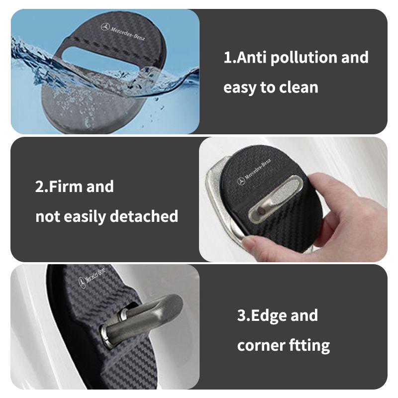 For Benz 4PCS Car Door Lock Anti Rust Sleeve Carbon Fiber Pattern Protective Accessories CLS SLK Sport ML C200 C260 C300 W205