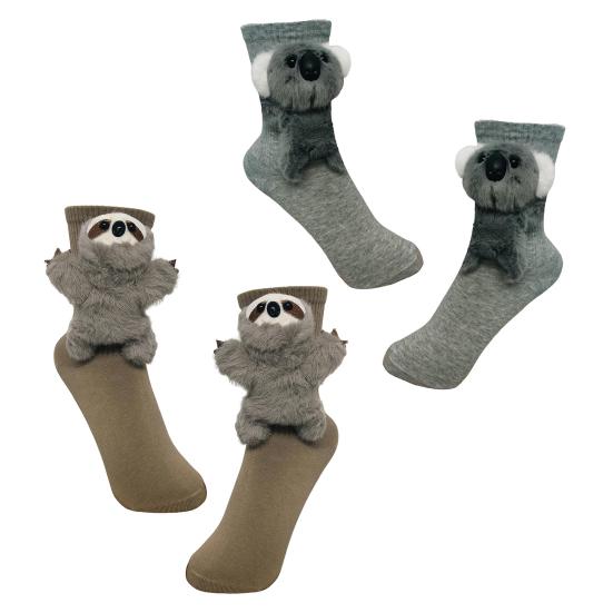 2 пары 3D вязаных носков с животными, связанных крючком носков-кукол с животными, милые теплые зимние носки-ленивцы для мужчин и женщин, подарки для любителей животных