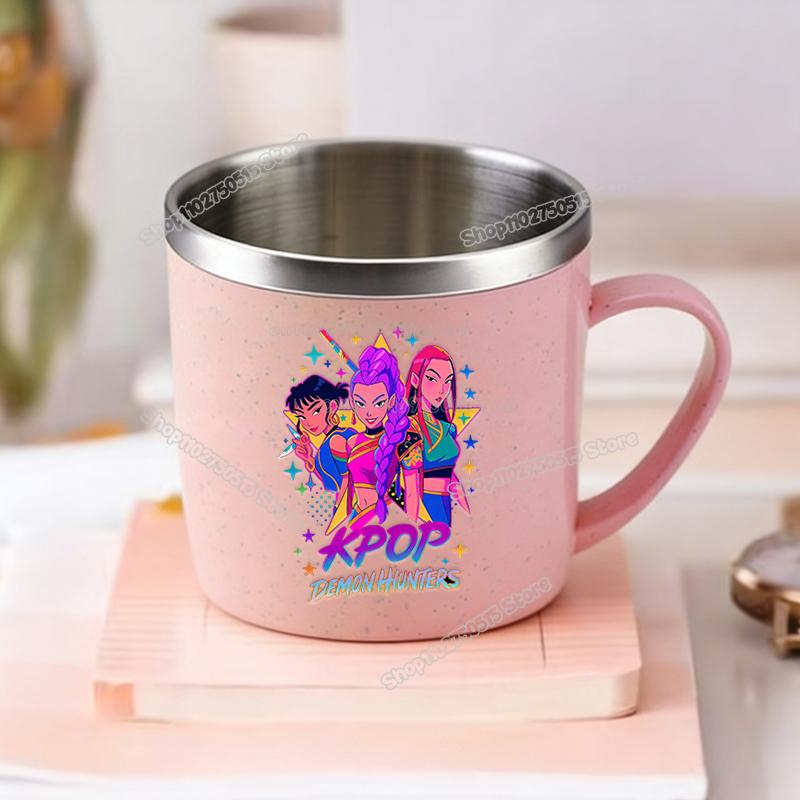 KPop Demon Hunters Children Home Water Cups Cartoon Stainless Steel Milk Mugs School Office Coffee Tea Adorable Girl Drink Cups