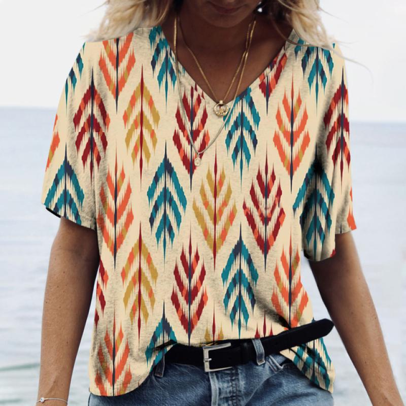 Летние женские футболки, этнический костюм, 3d рубашки, футболки, повседневная уличная одежда в стиле Харадзюку, большие топы с v-образным вырезом, винтажная женская одежда