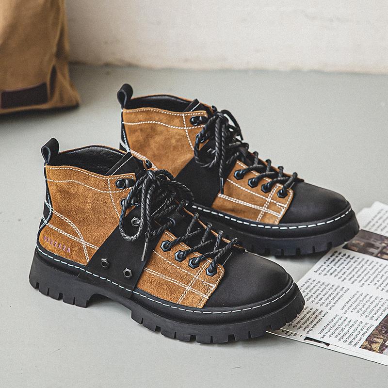 High Quality Cowhide Men Boots Street Punk Style Men's Shoes Outdoor Leather Boots Thick Soled High Top Boots Work Boots