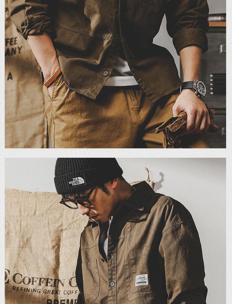 Men's Trendy Retro Khaki Denim Work Shirt - Loose Long-Sleeve