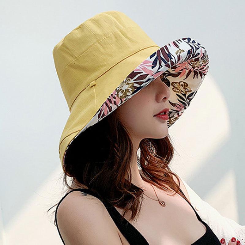 Female Summer Fisherman Hat with Double-sided Patterned Japanese Basin Hat, Outdoor Sun Hat, Sun Protection