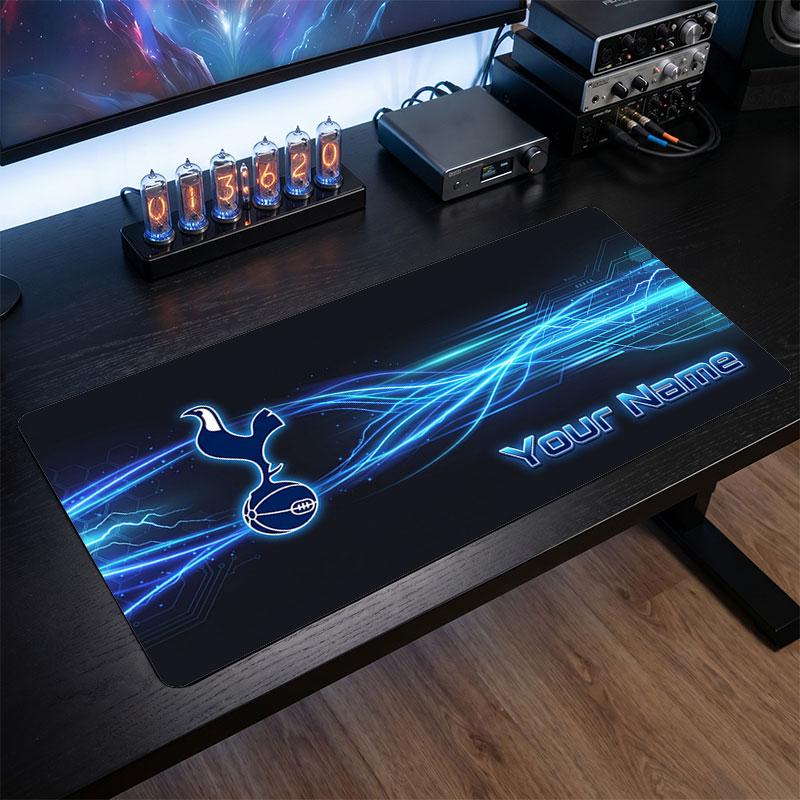 Tottenham Hotspur FC Custom Large Mouse Pad, Personalized Name Text Print, Football Logo Non‑Slip Desk Mat Gaming Gift