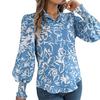 Women Shirt Lapel Lantern Long Sleeve Elastic Cuffs Casual Tops Single Breasted Flower