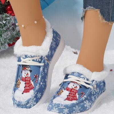 Женские рождественские узоры Большой размер Мягкая подошва Зимние теплые меховые сноубутсы С подкладкой Ботильоны Нескользящие Походные Повседневные Спортивные Хлопковые ботинки