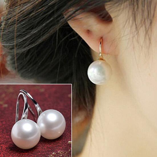 Women Imitation Pearls Ball Hook Earrings Eardrops Bridal Wedding Party Jewelry MIT