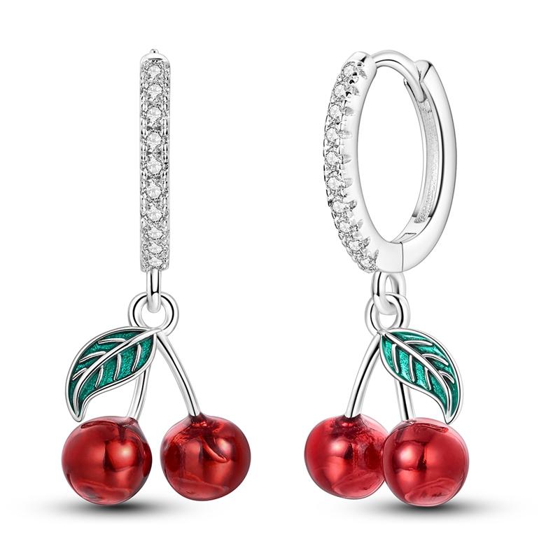 925 Silver Earrings Shining Zircon Cherry Rainbow Flower Mushroom Iris Flower Hoop Earring for Women Party Jewelry Gift