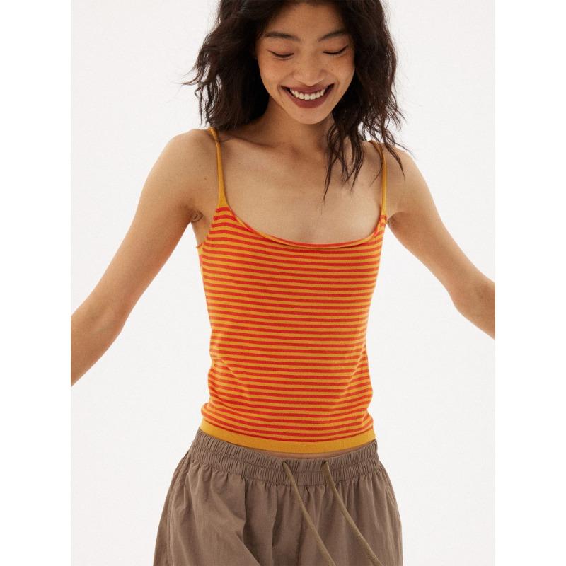Women Sexy Striped Slim Fit Cropped Cami Tank Top For Daily Outer Wear