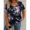 T-shirt Women's Summer Casual Elegant V-neck Short Sleeve Retro Floral Top Loose Casual Wear Ladies T-shirt