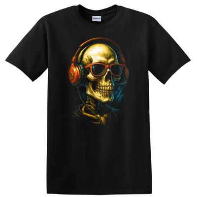 Skull Headphones Graphic T Shirt Urban Streetwear Dark Art Tee