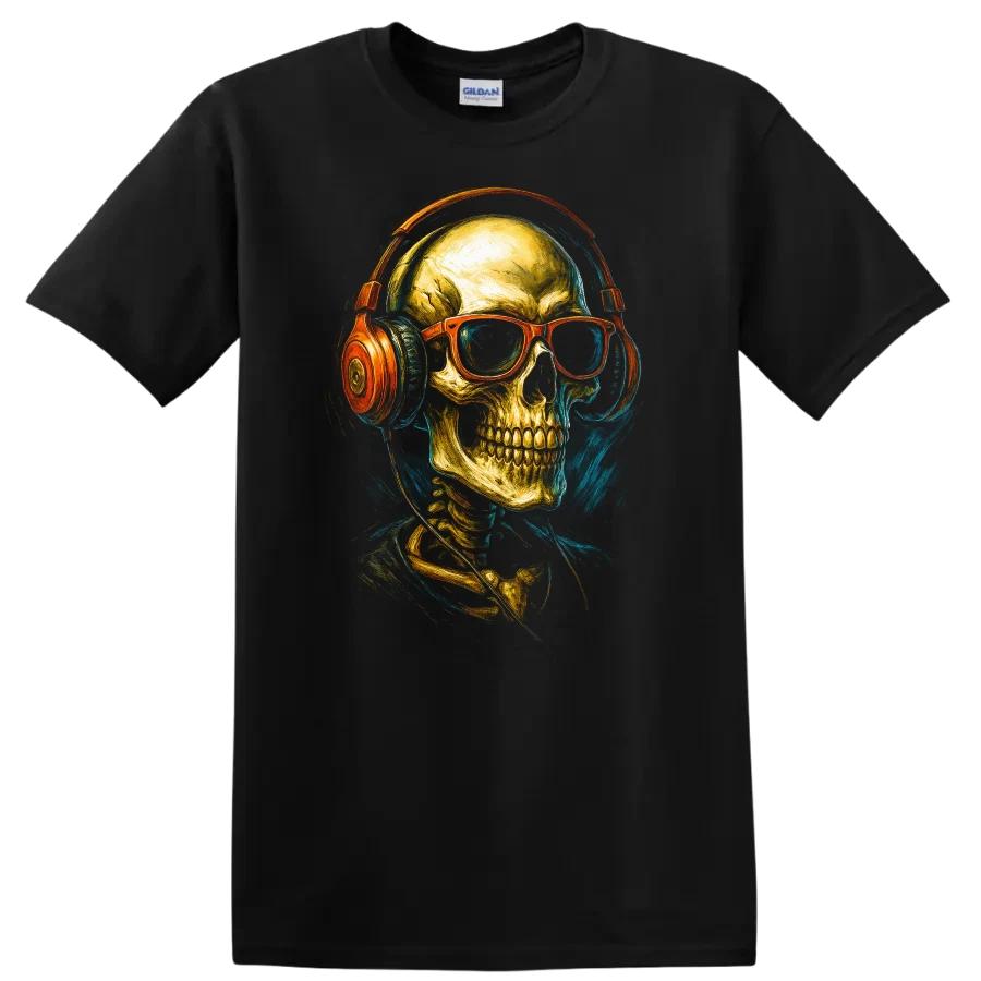 Skull Headphones Graphic T Shirt Urban Streetwear Dark Art Tee