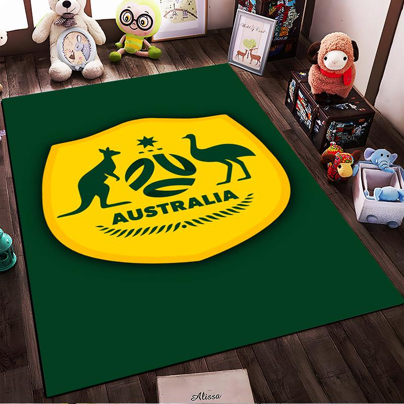 Australia Emblem Rug with Kangaroo & Emu Design Non-slip rug suitable for living room and bedroom sofas.