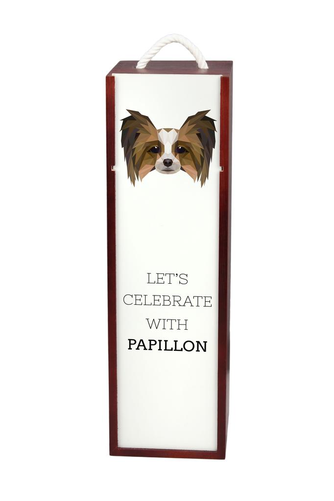 Papillon, Spaniel Kontynentalny - Geometryczne Pudełko Ze Zdjęciem I Napisem Na Wino Marki Art-Dog