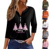 Жен. Футболка Футболка С принтом Пуговицы Рукав 3/4 Повседневные Выходные Мода Классический Классический V-образный вырез Обычный Верх