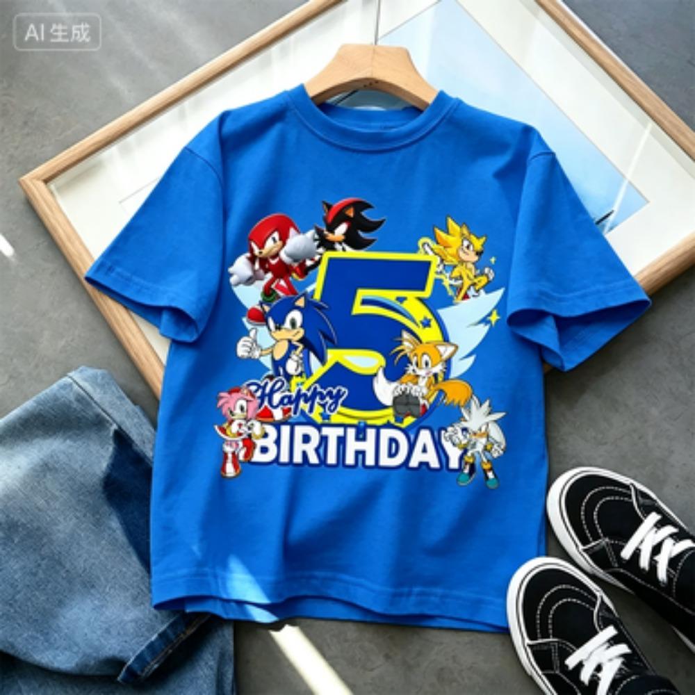 Boys Girls Top Adults Children Parent Child quick dry kid Tshirts Sonic Kid Birthday Print Tops