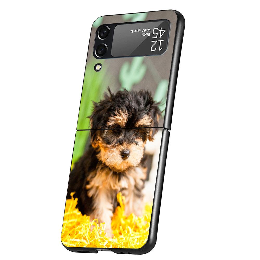 Чехол для телефона с щенком йоркширского терьера для Samsung Galaxy Z Flip 7 6 5 4 3 5G Flip7 Flip6 Flip5 Flip4 Flip3 Черный Fundas S
