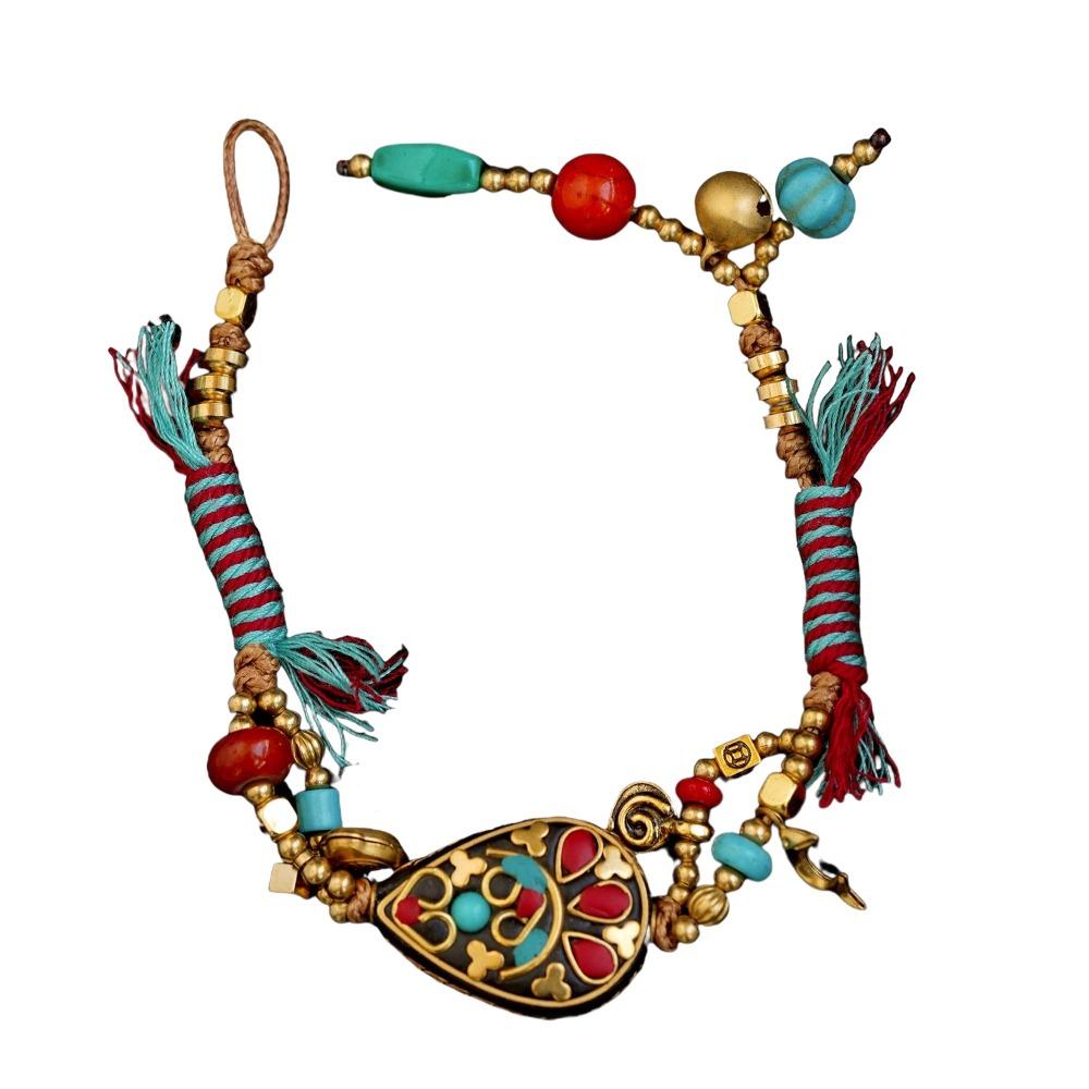 Регулируемый плетеный браслет из вощеного шнура с медными бусинами, плетеный браслет в древнем стиле, этнический браслет для девочек