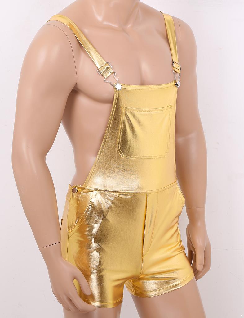 Мужские блестящие металлические регулируемые бретели для взрослых, нагрудник, шорты на подтяжках, комбинезон