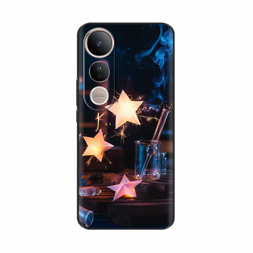 For Vivo V50 Lite 5G 4G Case Luxury Printed Black Soft TPU Silicone Shockproof Bumper Cover For Vivo V50Lite 4G Phone Case Funda