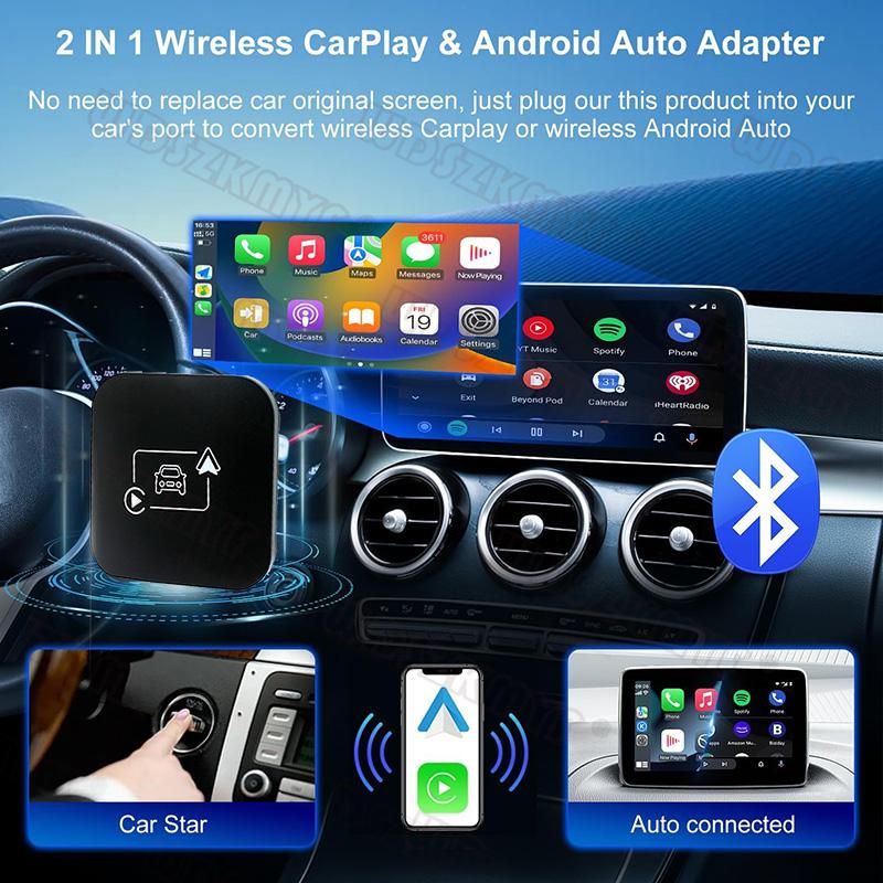 Универсальный автомобильный беспроводной CarPlay бокс Беспроводной Android Auto 2-в-1 адаптер для Toyota VW Golf Mazda Honda Peugeot Seat Fiat KIA