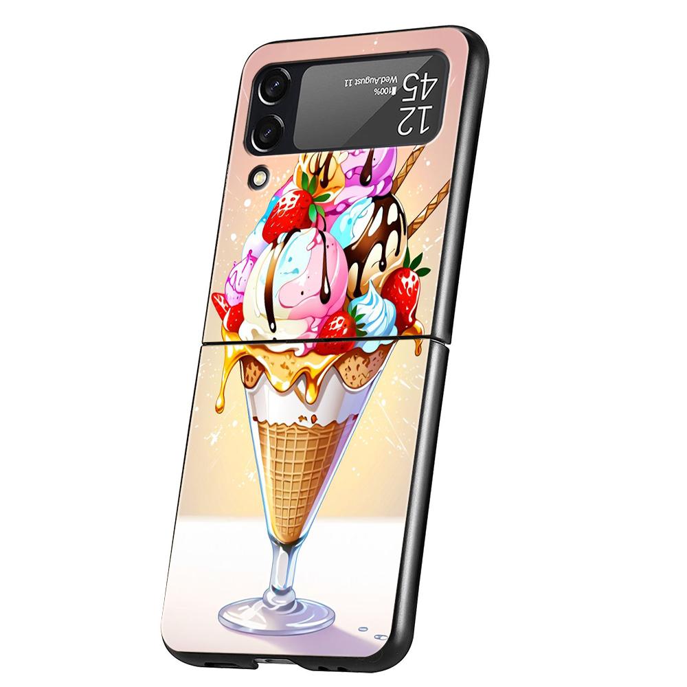 Жесткий чехол-бампер для телефона Samsung Galaxy Z Flip 7 6 5 4 с рисунком мороженого, черный чехол для Galaxy Z Flip 3, складные чехлы-сумки