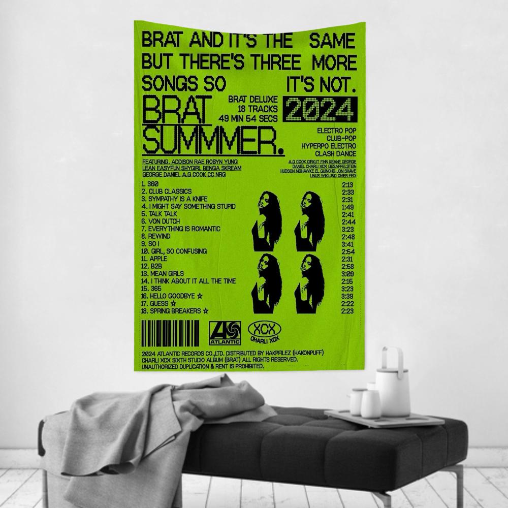 Brat Music Album CCharli Singer Xcx Tapestry Room Decor Wall Cloth Party Hanging Background Room Decor Baby Room