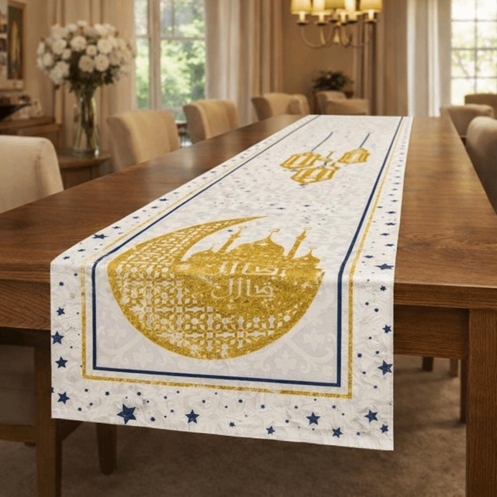 Утолщенная Рамаданская Скатерть-Дорожка Винтажная Декоративная Флаг для Обеденного Стола Узор Замок Фонарь Покрывало на Стол Исламский Декор для Вечеринки