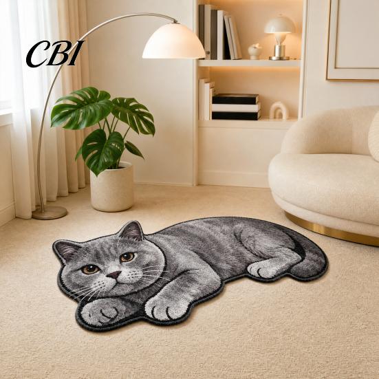 Cute Cat Floor Mat Bathroom Rug, Anti-Slip Absorbent Bath Washable Plush Home Safety Rug Kitty Door for Entrance Kitchen Decor Doorway Protector