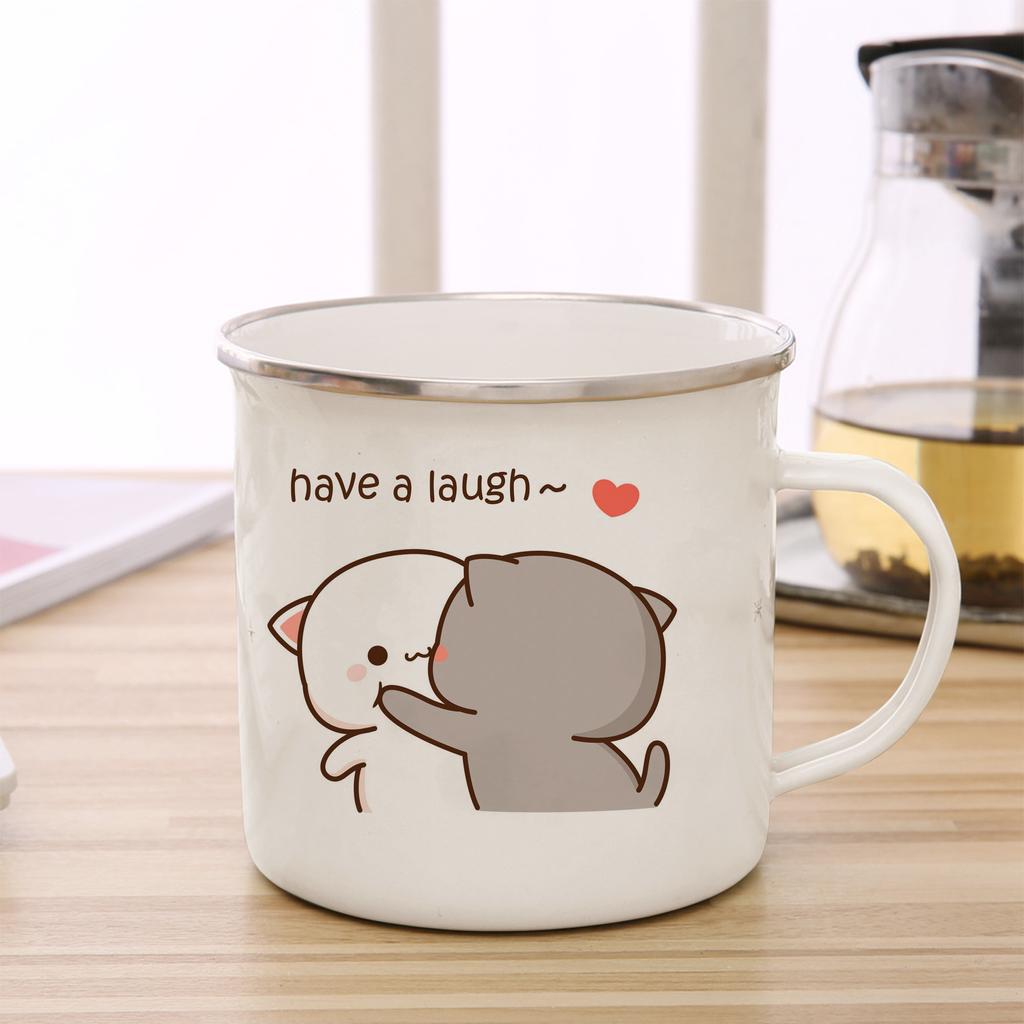 Эмалевая чашка для кофе и чая с котом Персиком и Гомой, милое животное, завтрак, десерт, молоко, чашка для воды, подарок паре