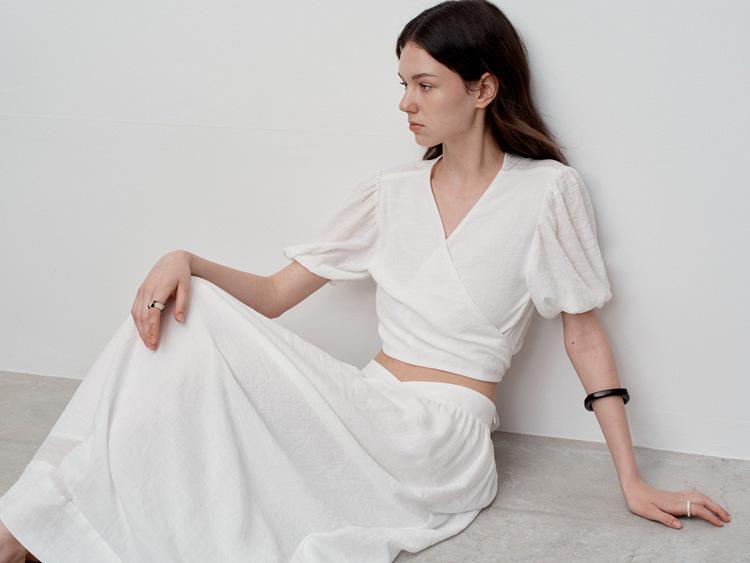 Юбка Sweet Song из хлопка и льна с высокой талией и драпировкой - женская летняя юбка во французском стиле