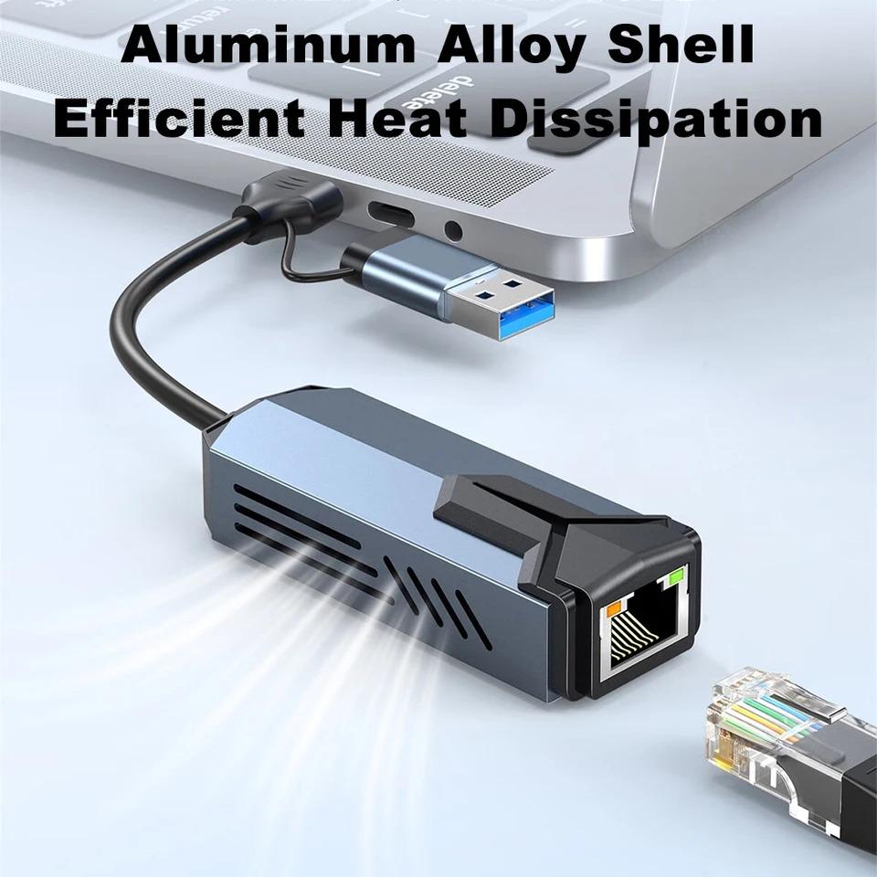 USB to Ethernet Adapter 5Gbps Type C (Thunderbolt 4/3 Compatible) to RJ45 Network Card Compatible for NAS Macbook Laptop