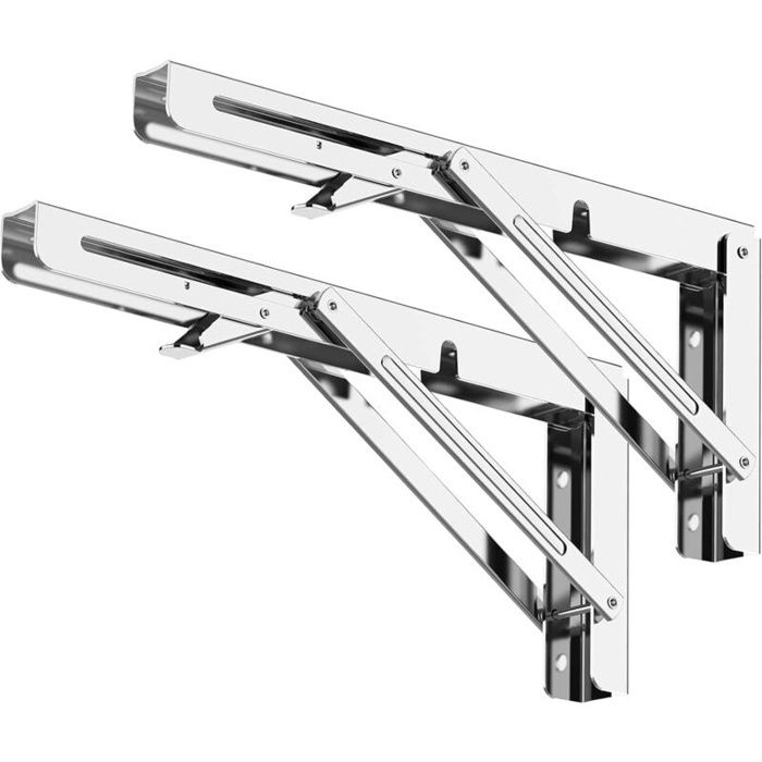 Support d'étagère pliant inox 304 300 mm - Lot de 2, capacité 120 kg, finition brossée, gris