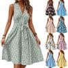 Women's Spring And Summer Casual V-Neck Sleeveless Waist Floral Print Midi Dress