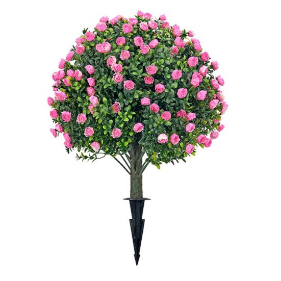 Artificial Topiary Ball with Lavender Flowers 16 Inches UV Resistant Faux Shrubs with Ground Spike Fake Evergreen Plant Artificial Brush Garden Decor
