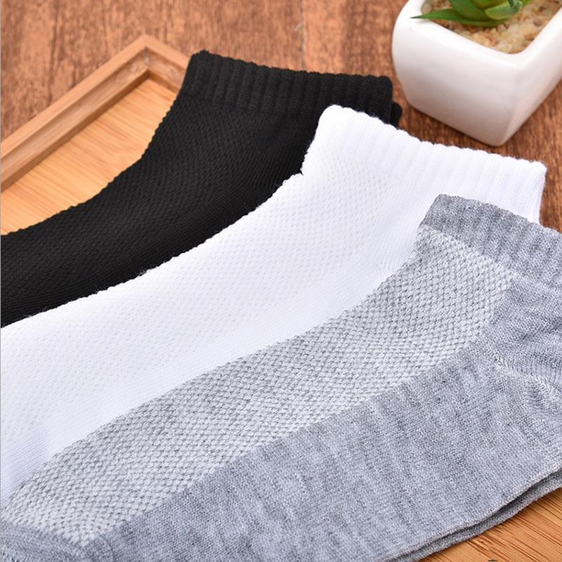 5 Pairs/Lot Men's Breathable Socks Short Ankle Elastic Solid Color Mesh Cotton Business Unisex Sock Plus Size EU38-46