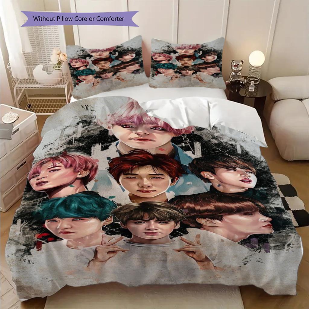 Bt Friends Together Heart Three-piece set (1 * duvet cover + 2 * pillowcase, without core) 2D Flat Duvet cover and pillowcase Bedding set