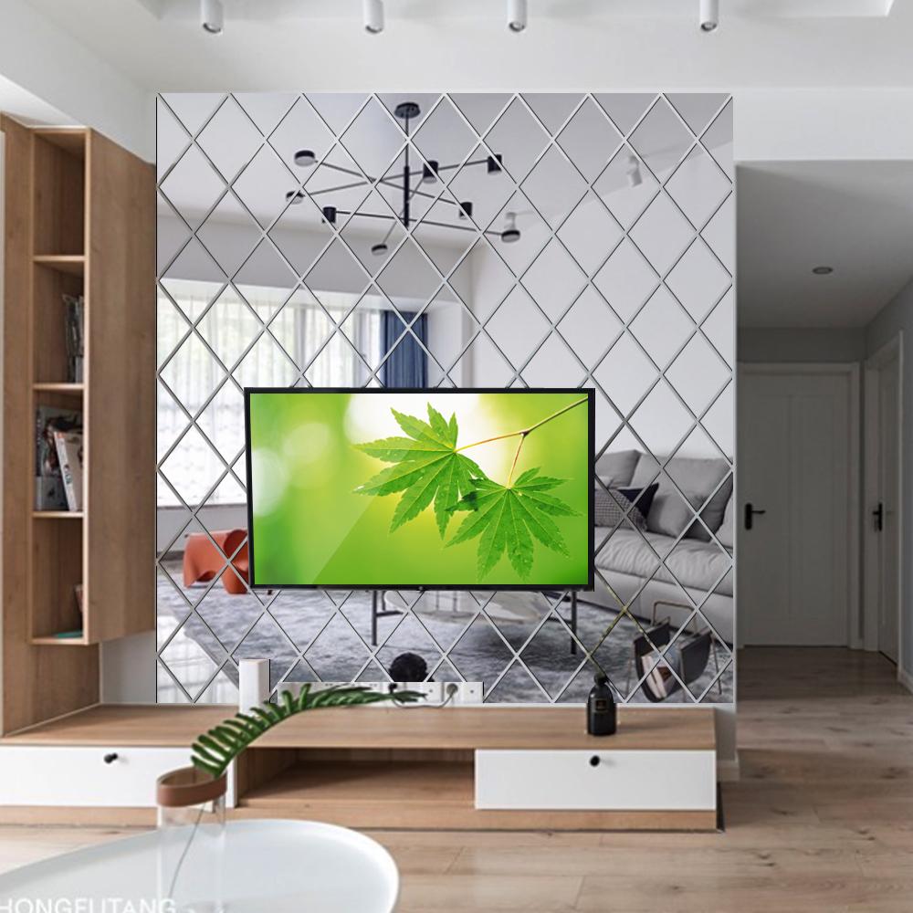 DIY 3D Зеркало Настенные Наклейки Ромбы Треугольники Акриловые Художественные Настенные Зеркальные Наклейки Украшения для Кухни Гостиной Домашний Декор