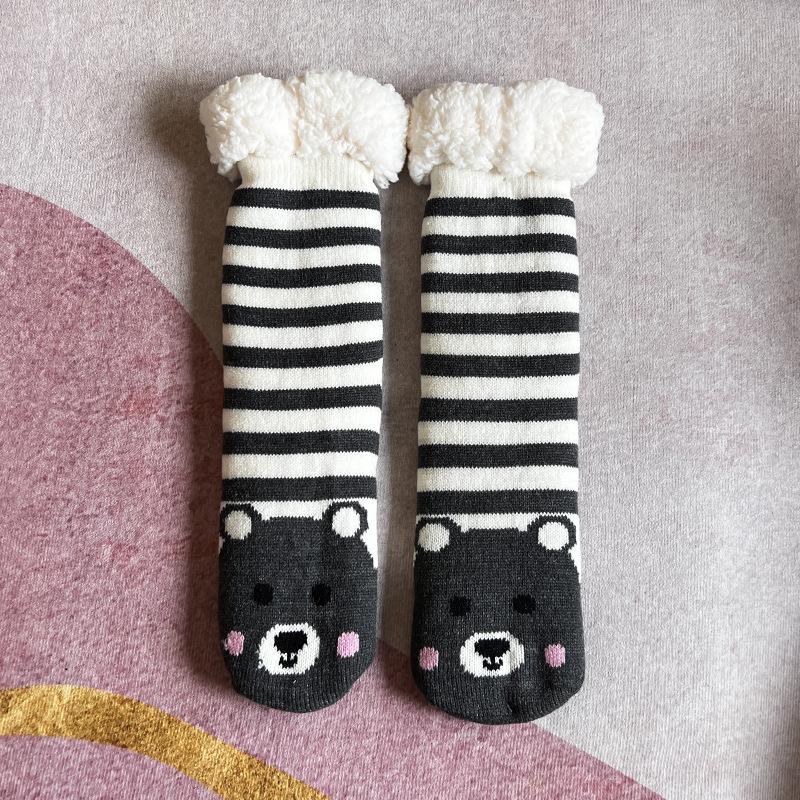 Thermal Fluffy Sock Women Panda Winter Warm Plush Non Slip Home Sleeping Soft Female Floor Grip Fuzzy Slipper Sock Short Funny