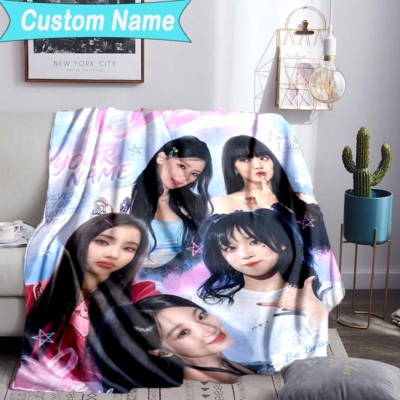 Custom Name Blanket Kpop idle Colorful Dreams Blanket Bedding Blanket for Travel, Camping, Living Rooms, Offices, Sofas, Fan Christmas gift