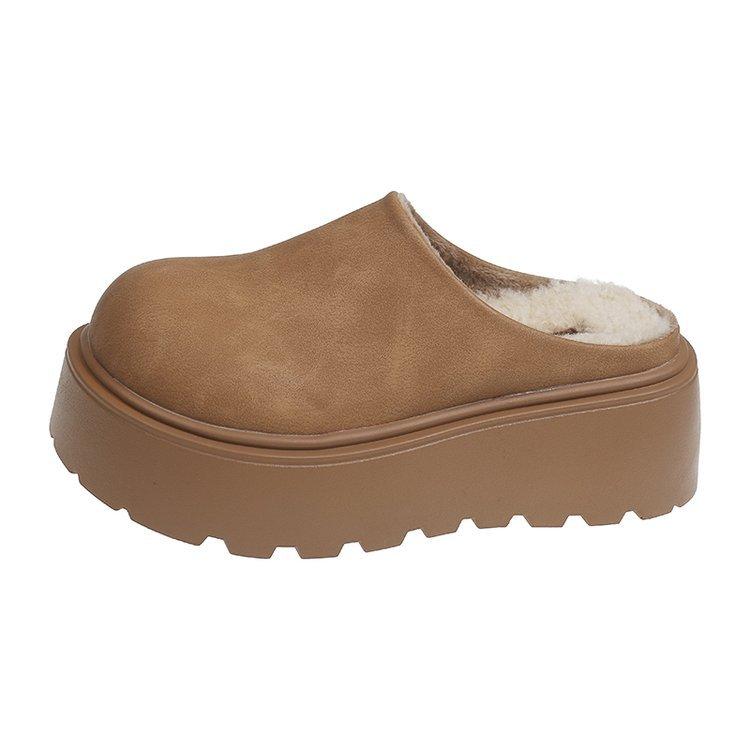 Кожаные туфли Бокен женские осенне-зимние на толстой подошве, пушистые тапочки-маффины, новинка 2025 года, туфли из хлопка с закрытым носком и пяткой