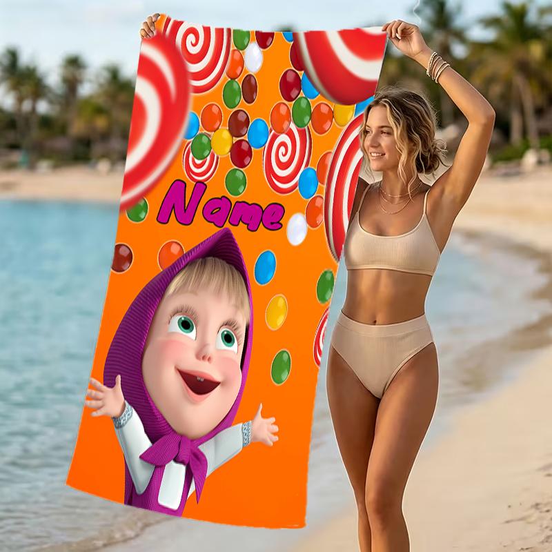 Customizable personalized beach towels Masha and the Bear themed designs.Suitable for the beach, yoga, sports;ideal as beach accessories