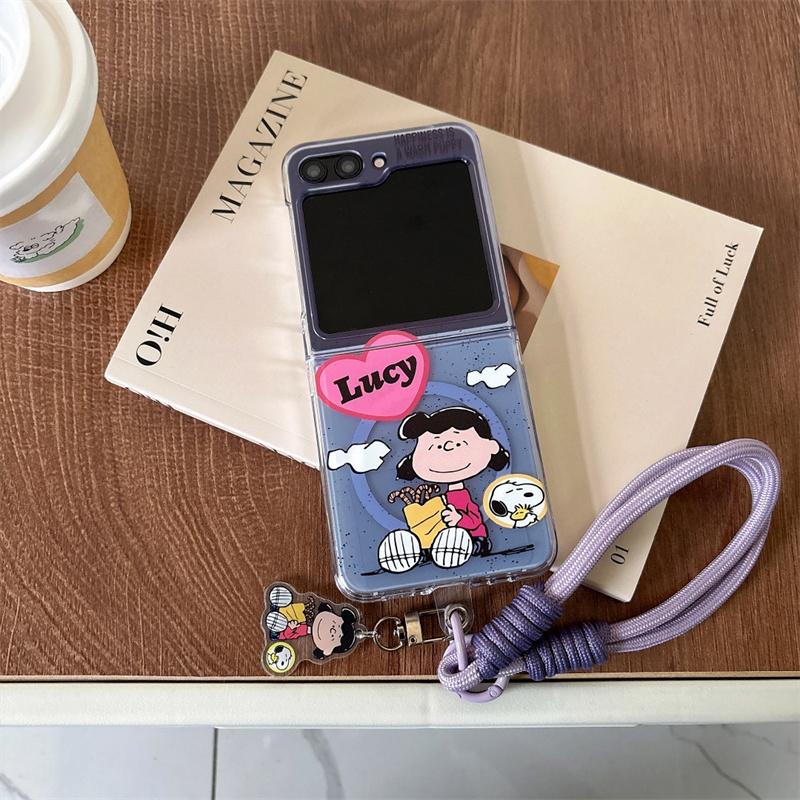 Cute Snoopy family Charlie Folding flip Fold Magsafe Wireless Charge Case For Motorola moto razr 40 50 Ultra 3D Magnetic Holder