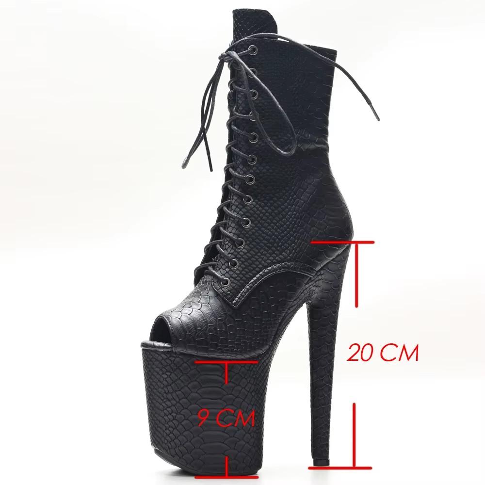 20CM High Heel Platform Peep-Toe Sexy Snake Pattern Gothic Fetish Pole Dance Stripper Nightclub Ankle Boots